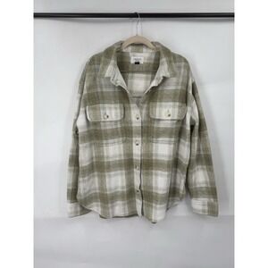American Eagle Oversized Flannel Shacket Women M Green Ivory Western Winter